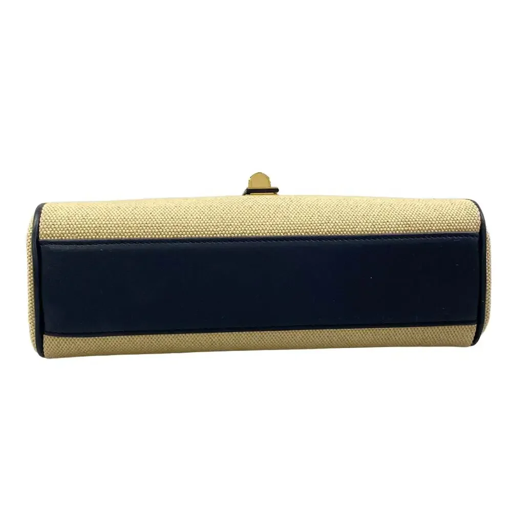 Celine Teen Soft 16 (Seau) Shoulder Bag 196852DJ9.01NA Beige Navy Fabric Leather